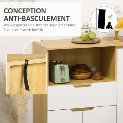 Keukenkastje – Keukenbuffet – Opbergkast – Kast met Lade – Keukenkast met Verstelbare Planken – 90x40x98,5 cm – Wit Met Houtlook – Duurzaam Melamine – Anti-Kantelbeveiliging