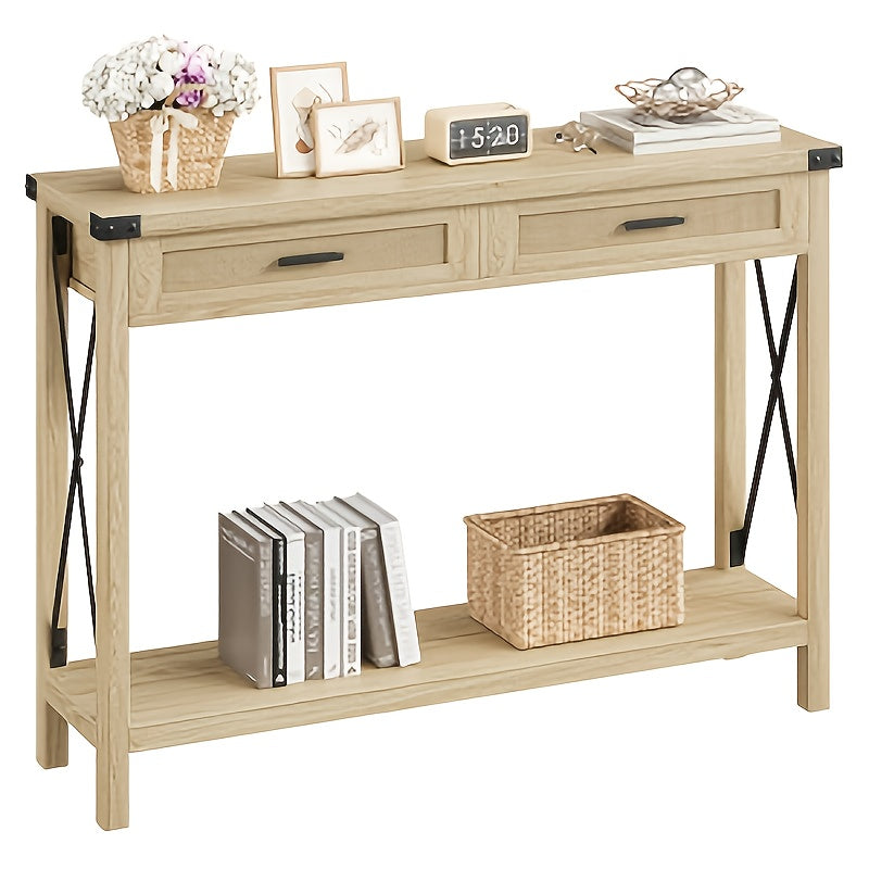 Bijzettafel – Side Table – Nachtkastje – Telefoonmeubel – Opbergkastje – Vintage Uitstraling – Massief Eiken Afwerking – Compact Onder 68,5 cm – Rieten Deuren