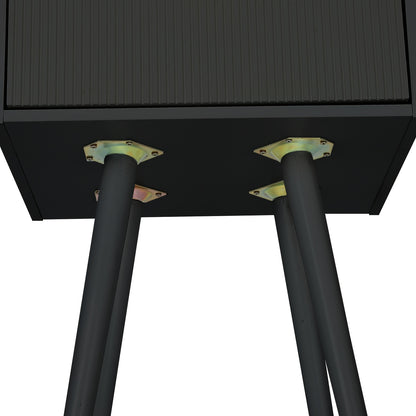 Black Compact Bedside Table with Drawer - Mid-Century Modern Style, Sturdy Wooden Frame, Open Storage Shelf, Space-Saving Multifunctional Small Decorative Desk, 42x30x65cm, Bedroom Nightstand, Elegant Furniture Design, Durabl