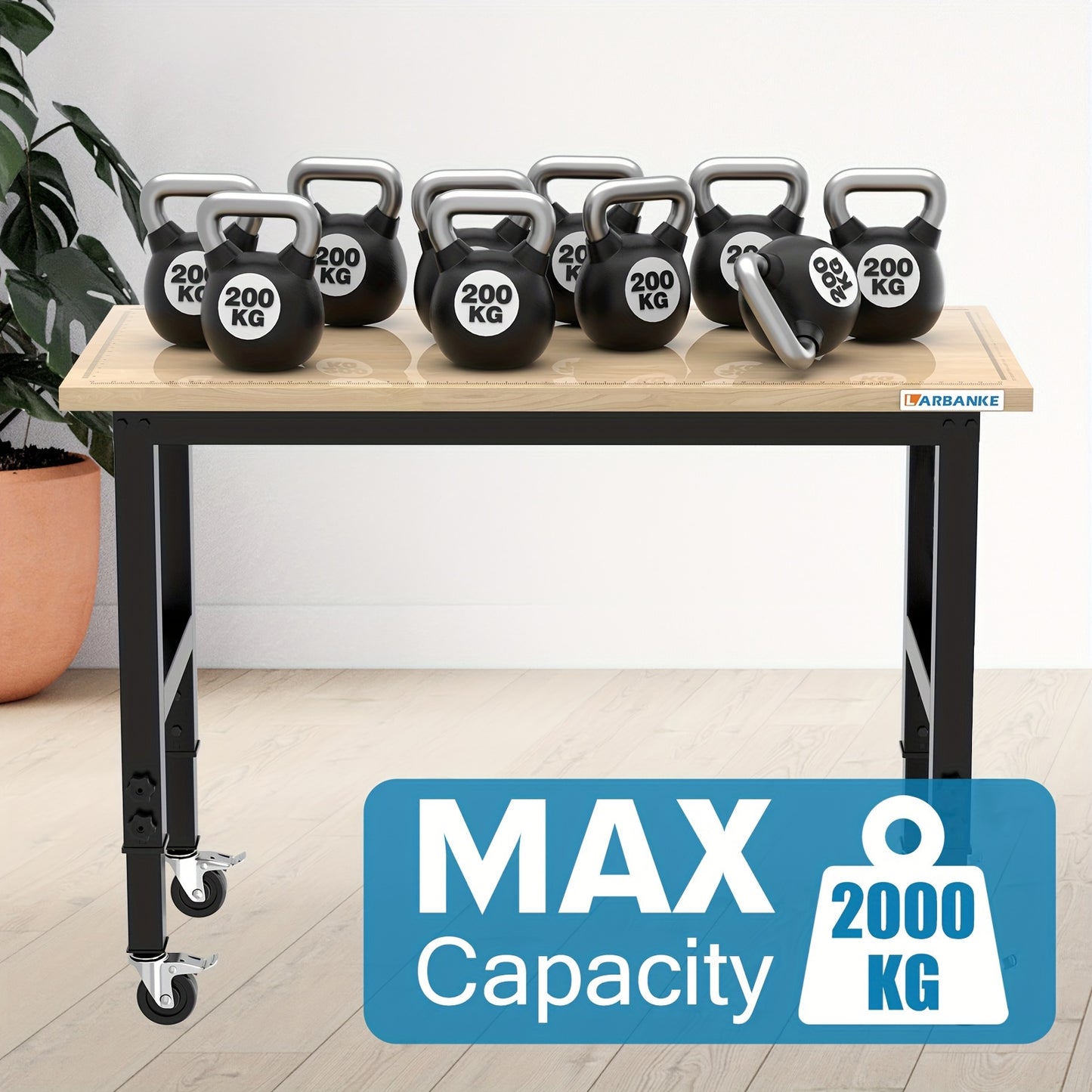 Werkbank – Werktafel – Werkbank Verstelbaar – Werkblad – Montagebank – Rubberhout – 120 cm – Verstelbare Hoogte 5 Standen – Draagvermogen 900+ kg