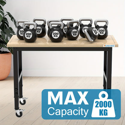 Werkbank – Werktafel – Werkbank Verstelbaar – Werkblad – Montagebank – Rubberhout – 120 cm – Verstelbare Hoogte 5 Standen – Draagvermogen 900+ kg