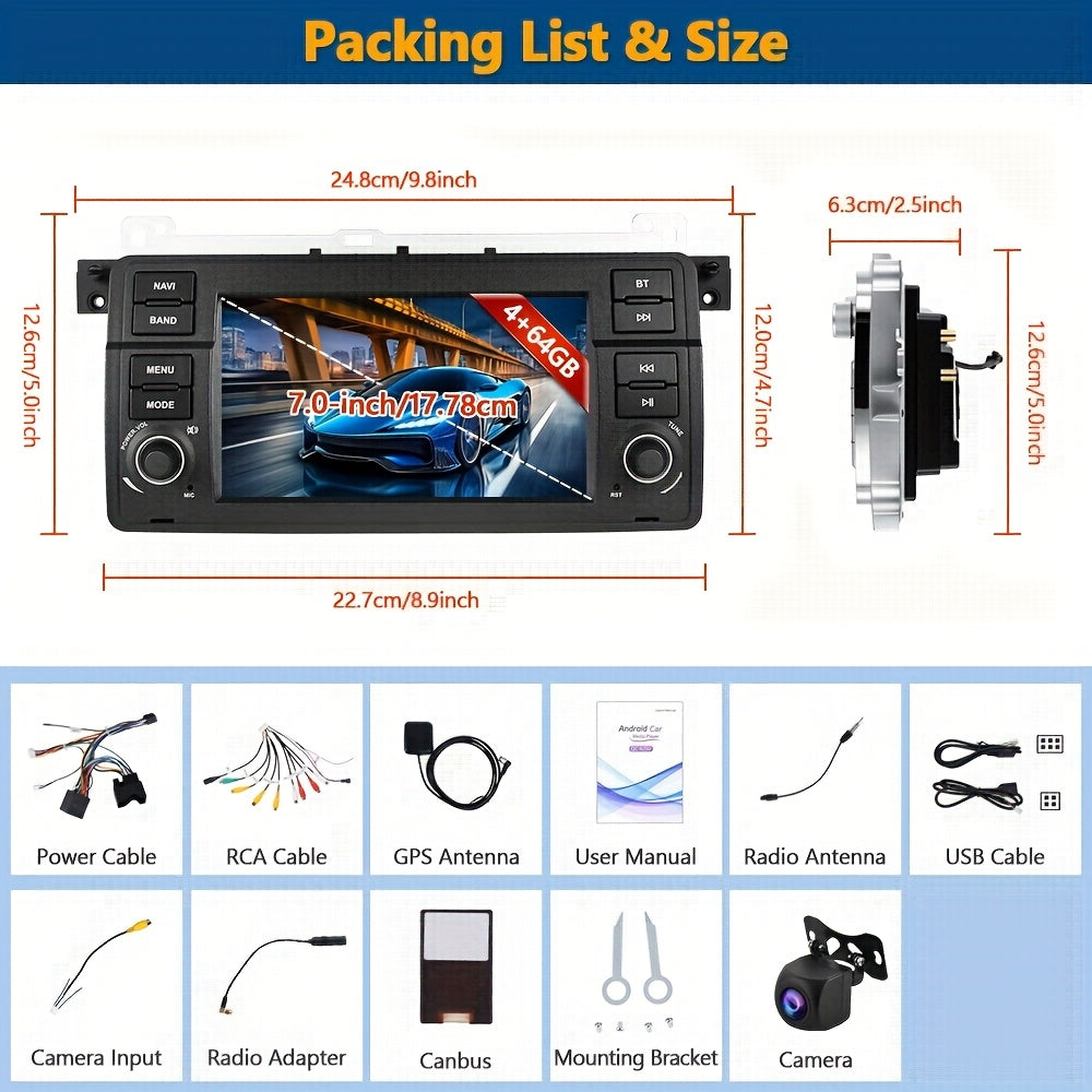 Android Multimediasysteem – Auto Entertainment Systeem – Navigatiesysteem – Inbouwradio – Touchscreen Autoradio – 7 Inch HD Scherm – 4G+64G Geheugen – Wireless CarPlay & Android Auto – GPS Navigatie – AHD Achteruitrijcamera