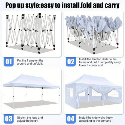 Feesttent – Partytent – Paviljoen – Opvouwbare Tent – Tuintent – 3x6 m – 6 Afneembare Zijwanden – Lichtgewicht Zeshoekig Frame