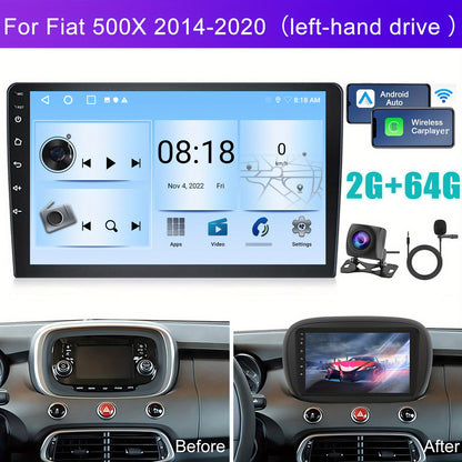 Autoradio FIAT 500X – Android Auto – CarPlay – Multimedia Speler – 2 DIN Radio – 9 Inch Touchscreen – Draadloos GPS & WiFi – AHD Achteruitrijcamera Met Microfoon