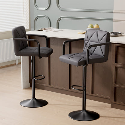 Barstoel – Barkruk – Barstoelkruk – Barstoelen – Barkrukken – Set Van 2 – Verstelbare Hoogte – 360° Draaibaar – Ergonomisch Met Traagschuim Rugleuning & Armsteun – Stevig Metalen Frame – Compact Ontwerp Voor Binnen