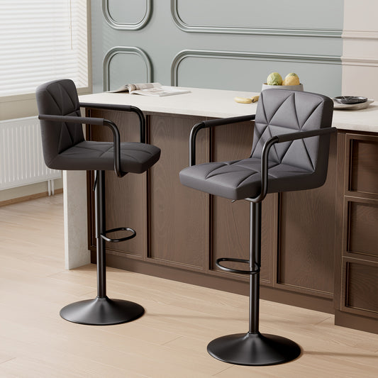 Barstoel – Barkruk – Barstoelkruk – Barstoelen – Barkrukken – Set Van 2 – Verstelbare Hoogte – 360° Draaibaar – Ergonomisch Met Traagschuim Rugleuning & Armsteun – Stevig Metalen Frame – Compact Ontwerp Voor Binnen
