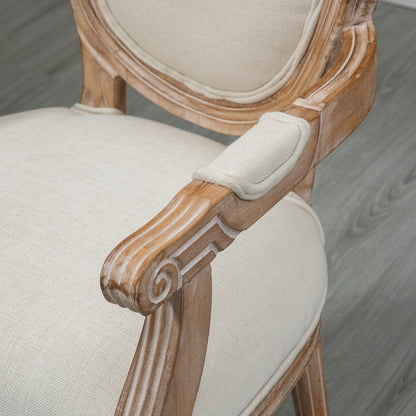 Eetkamerstoel – Keukenstoel – Stoel – Fauteuil – Zithoekstoel – Massief Hout – Linnenlook Bekleding – Antiek Design – Ademend – 56x54x96 cm – Crème Wit