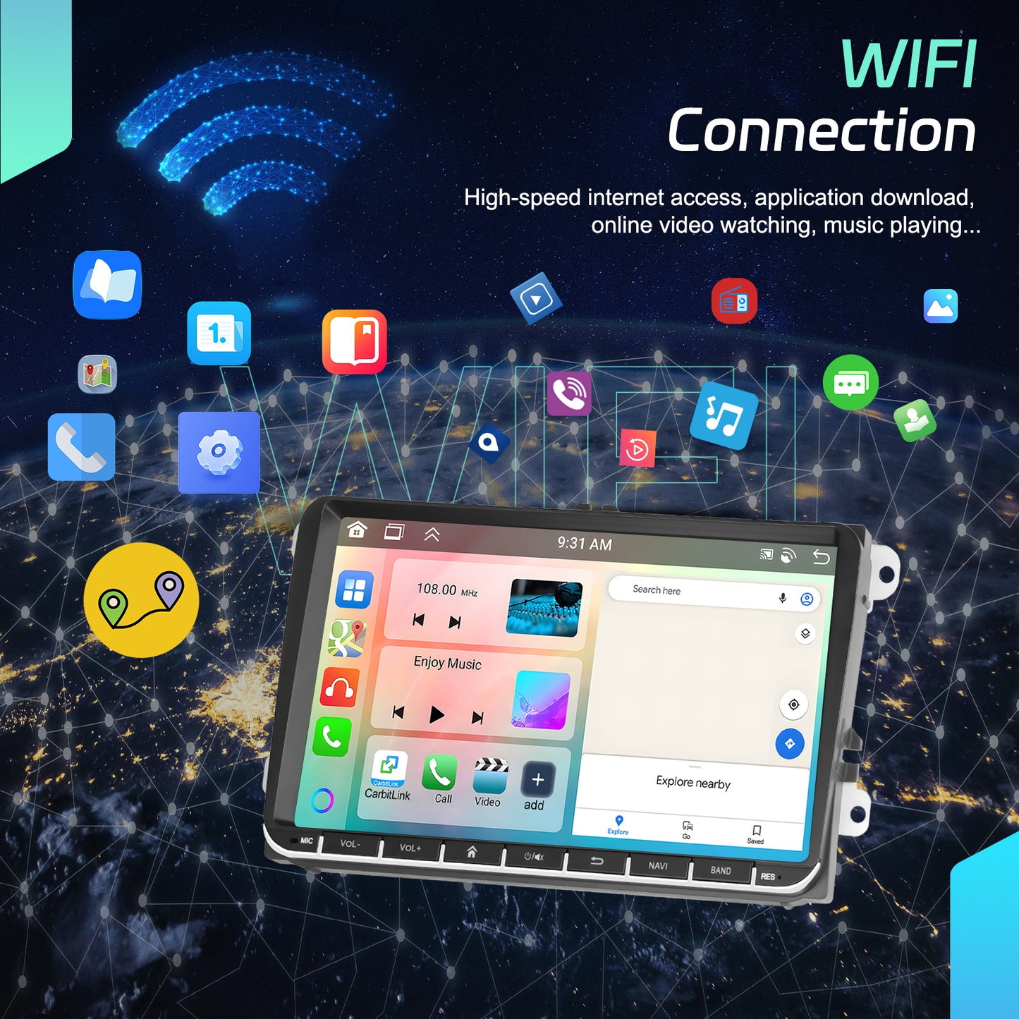 Android 15 Car Radio – Autoradio – Multimedia Unit – Infotainmentsysteem – Navigatiesysteem – 9 Inch Touchscreen – Draadloze CarPlay & Android Auto – Inclusief Achteruitrijcamera en Microfoon