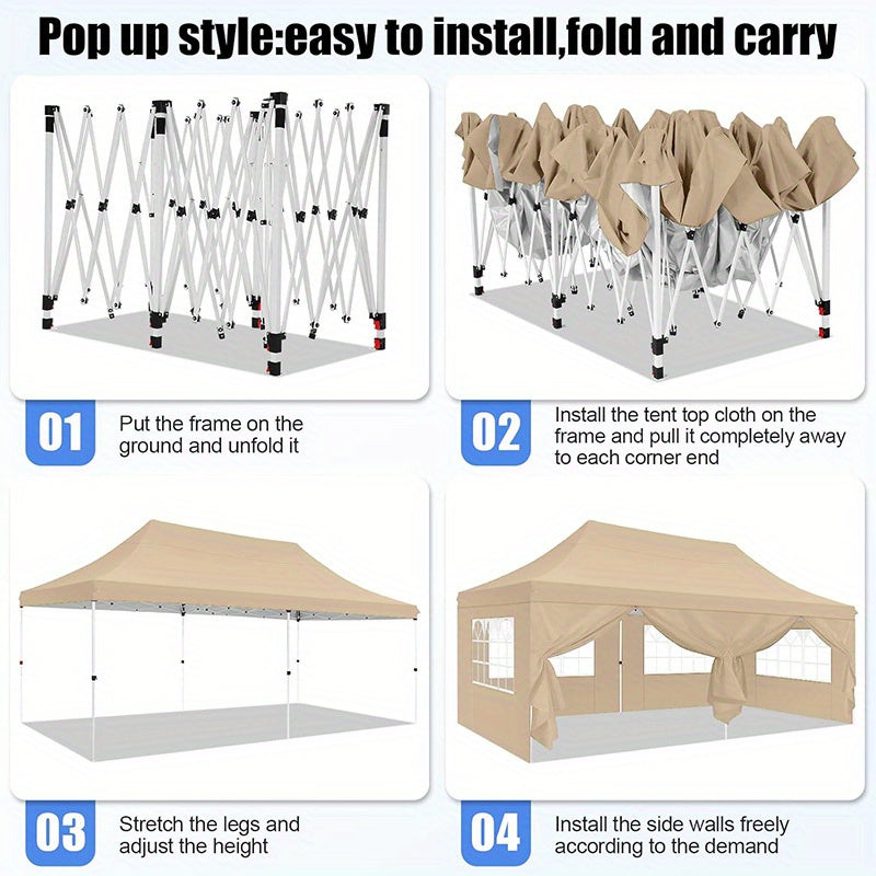 3.05x6.1meter Large Pop-Up Canopy Tent with Removable Sidewalls & Heavy-Duty Hexagonal Legs - Instant Setup, Sun-Resistant Party Wedding Event Tent with Carry Bag, Spacious Interior for Markets, Picnics, Backyard Gatherings -