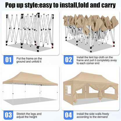 3.05x6.1meter Large Pop-Up Canopy Tent with Removable Sidewalls & Heavy-Duty Hexagonal Legs - Instant Setup, Sun-Resistant Party Wedding Event Tent with Carry Bag, Spacious Interior for Markets, Picnics, Backyard Gatherings -