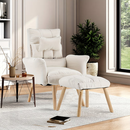 Relaxfauteuil – Verstelbare Stoel – Relaxstoel – Loungestoel – Fauteuil Met Voetenbank – 6-Stand Rugleuning – Linnen Bekleding Met Eiken Houten Frame