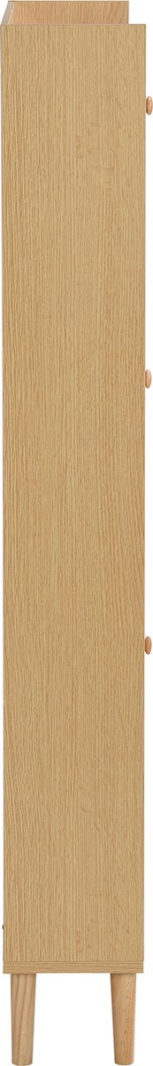 Houten Rotan Schoenenkast - Schoenenkast met 3 Schuine Deuren en 1 Lade - Massief Houten Poten en Handgrepen - Voor Smalle Ingangen - 90 x 125 x 17 cm