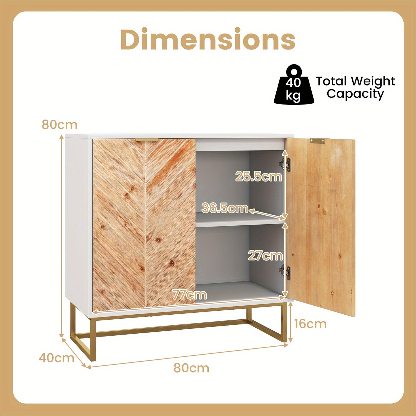 Dressoir – Opbergkast – Ladekast – Buffetkast – Kast – Modern Wit – MDF & Massief Hout – Stabiele Metalen Poten