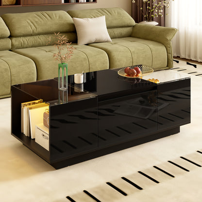 Salontafel – Koffietafel – Woonkamertafel – Bijzettafel – Tafel – Modern Minimalistisch – Glazen Blad & 2 Lades – Zwart of Wit Mat Ontwerp