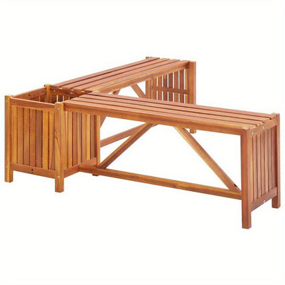 Tuinhoekbank – Hoekbank Tuin – Buitenbank – Tuinmeubel – Plantenbak – Acaciahout – Weerbestendig – 117x117x40 cm