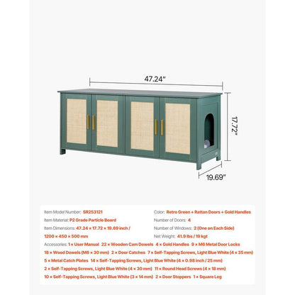 Krabpaalhuis – Krabpaal – Kattenhuis – Kattenspeelhuis – Kattenkast – Groot Modern Kattenhuis Met Rietdeuren – Verborgen Kattenbak En Ventilatiesysteem – Stevig Vezelplaat, Ruimtebesparend 120x45x50 cm