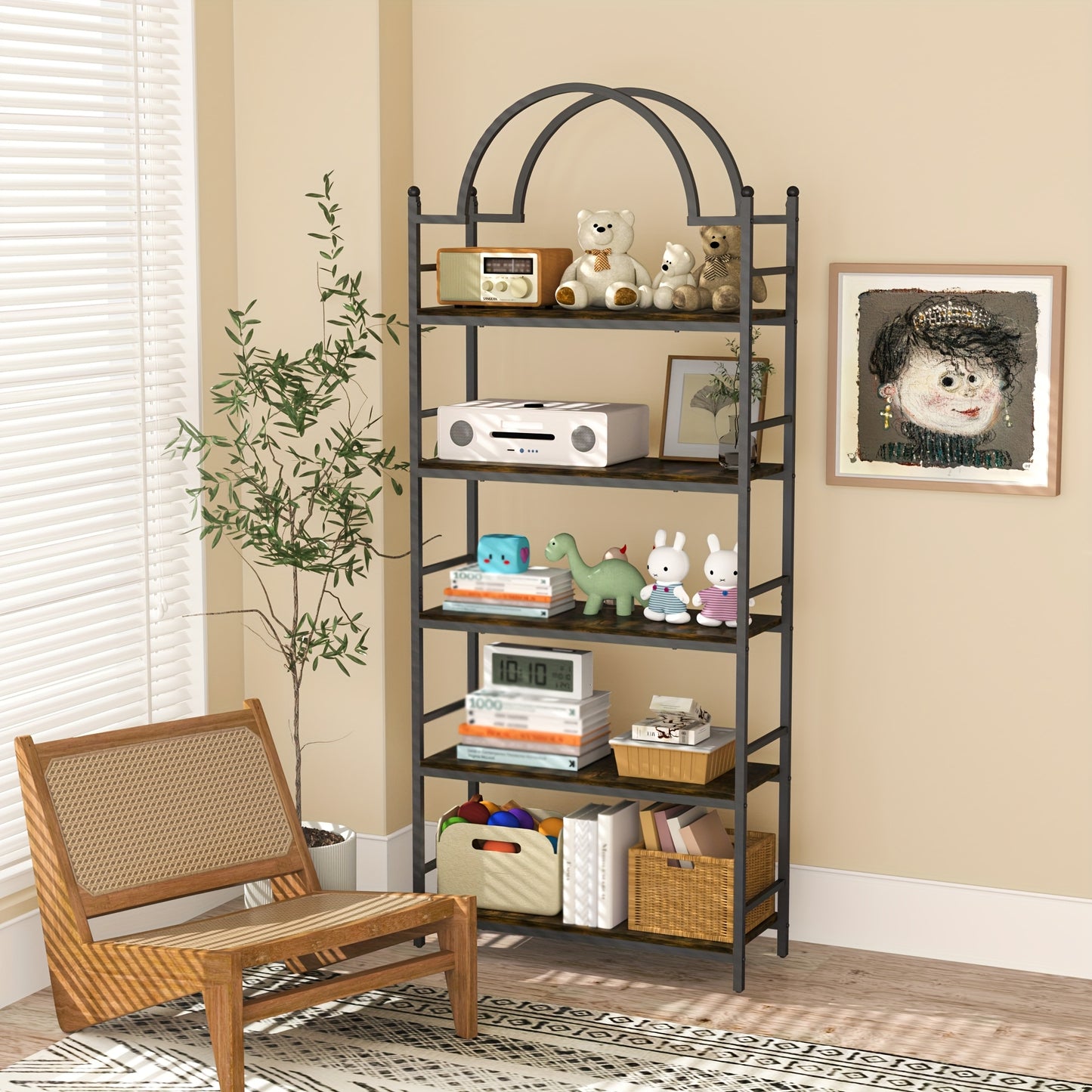 Industriële Boekenplank – Boekenrek – Wandkast – Plantentafel – Opbergkast – 5 Niveaus – Metaal En Hout – 195,5 cm Hoog