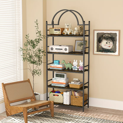 Industriële Boekenplank – Boekenrek – Wandkast – Plantentafel – Opbergkast – 5 Niveaus – Metaal En Hout – 195,5 cm Hoog