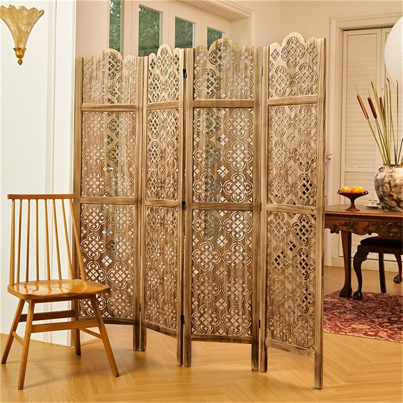 Kamerscherm – Roomdivider – Scheidingswand – Paravent – Ruimteverdeler – 4 Panelen – Hardhout – Vouwbaar & Vrijstaand