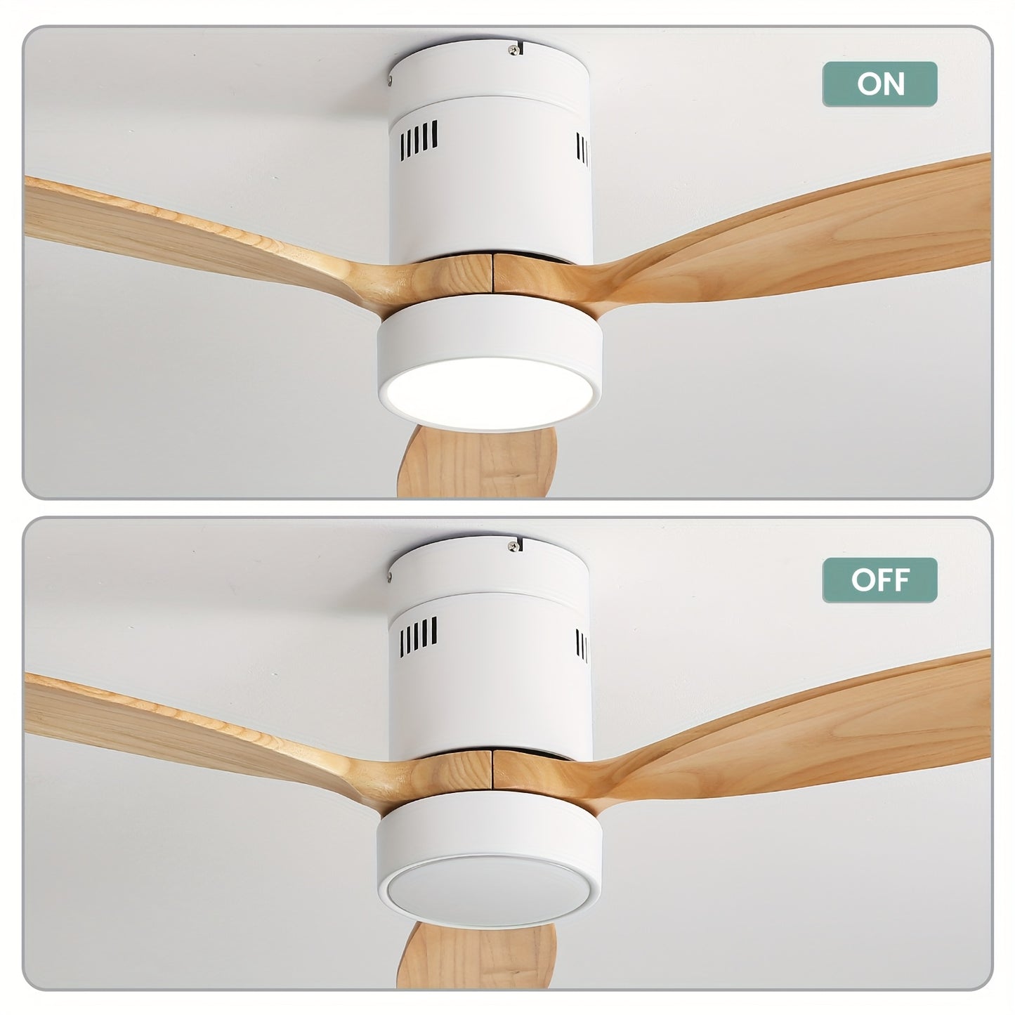 Plafondventilator – Ventilator – Plafondventilator Met Licht – Dakventilator – Luchtcirculator – Wit Met Houten Bladen – Reversibele DC Motor – Afstandsbediening & LED Verlichting