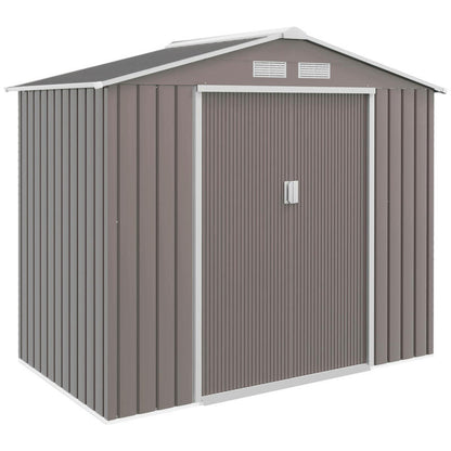 Large 2.13x1.30x1.85m Heavy-Duty Metal Tool Shed with Sliding Doors - Temporary Removable Panel Design, Alloy/Steel Frame & Galvanized Top, Spacious Outdoor Storage for Garden, Workshop, Construction Site - Easy Assembly, Dur