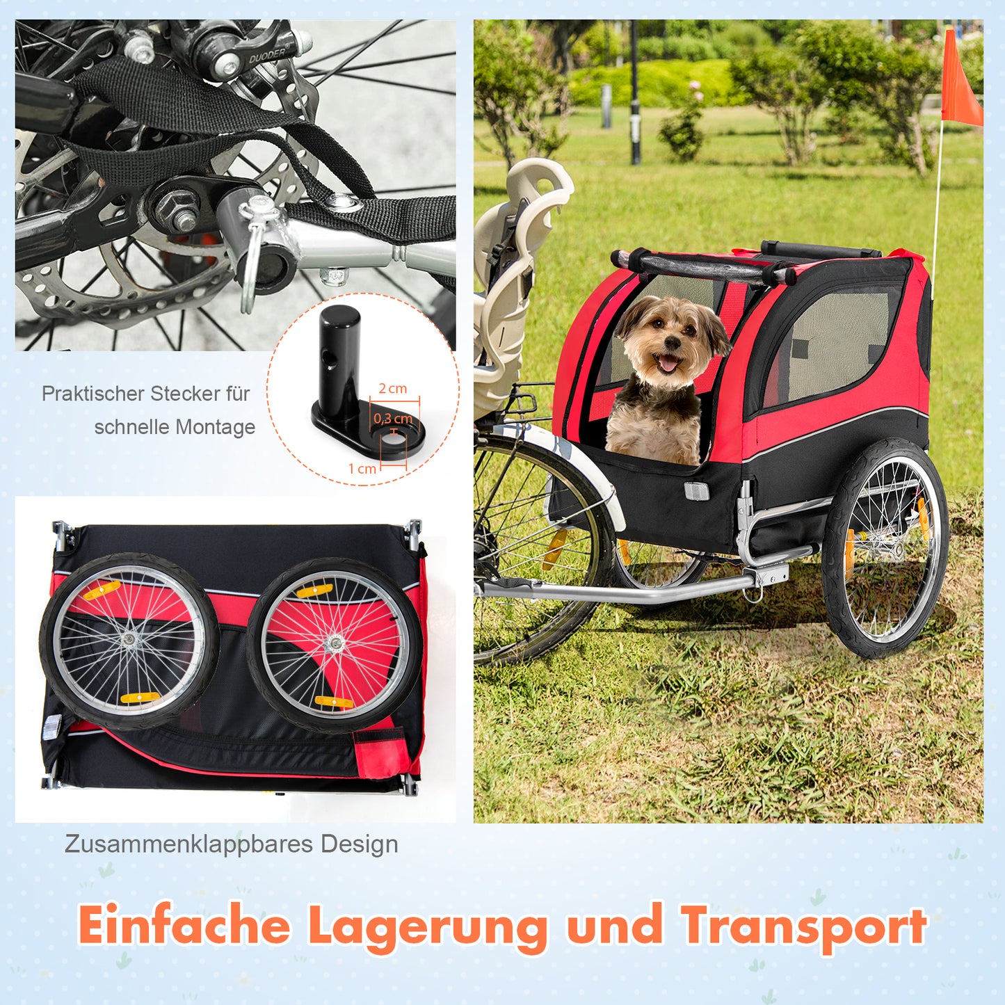 Hondenfietsaanhanger – Fietsaanhanger Hond – Hondenbuggy – Fietsbuggy Hond – Hondenkar Fiets – Draaggewicht 40 Kg – Opvouwbaar En Weerbestendig