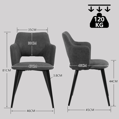 Uitbreidbare Eetkamerset – Eettafel Set – Dinerset – Keukenset – Stoelenset – Zwart Met Grijze Stoffering – Met Stalen Frame – MDF Tafelblad 160x80 cm