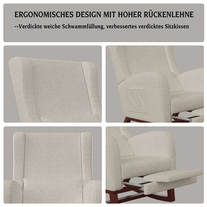 Schommelstoel met Voetenbank – Relaxstoel – Lounge Stoel – Leunstoel – Zitstoel – Massief Houten Onderstel – Zijvak Opbergruimte – Hoog Rugleuning