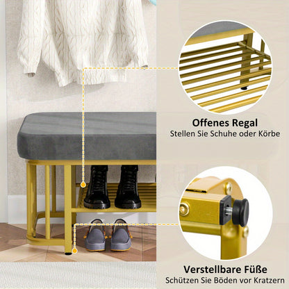 Schoenenbank – Schoenkruk – Schoenstoel – Halbank – Zitbank – Grijs-Goud – Stabiel Metalen Frame – Verstelbare Poten
