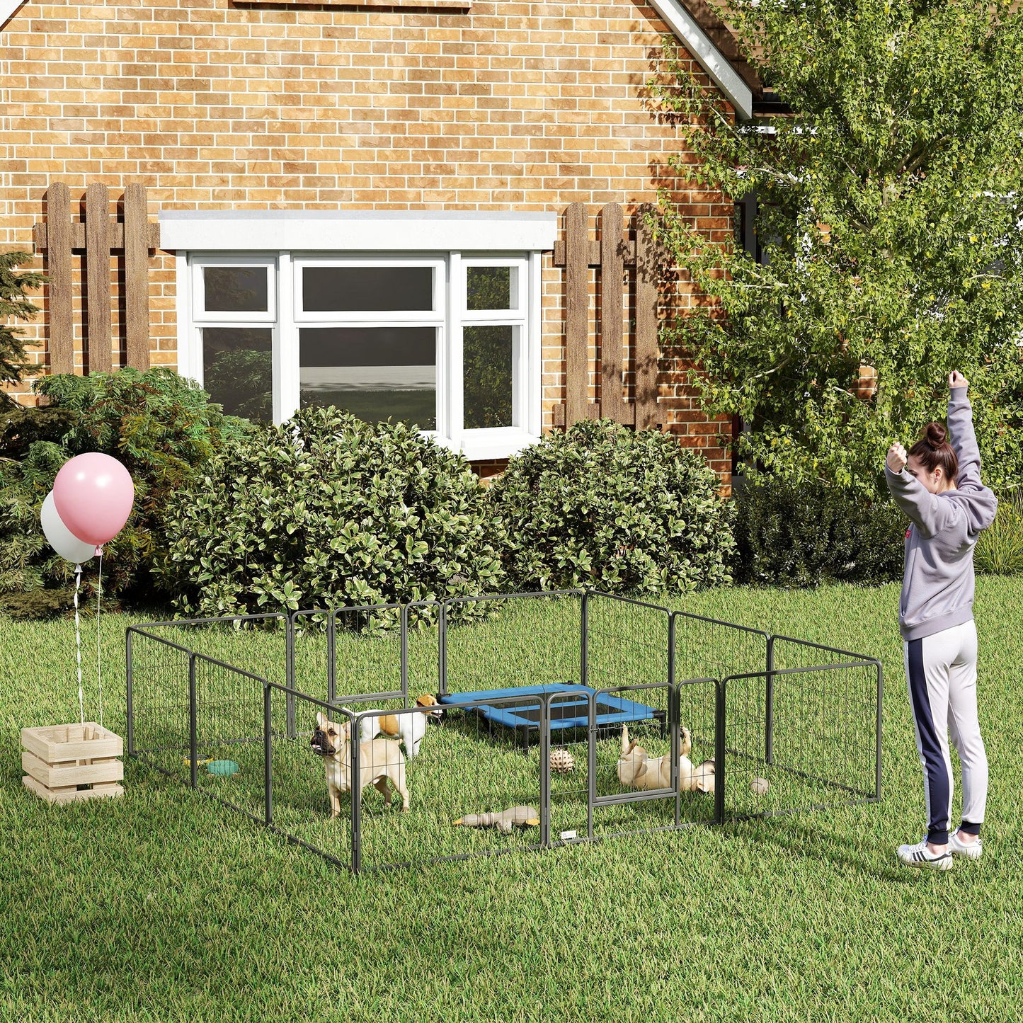 Pet Enclosure, Puppy Playpen, 12 Panels, Outdoor & Indoor, Black