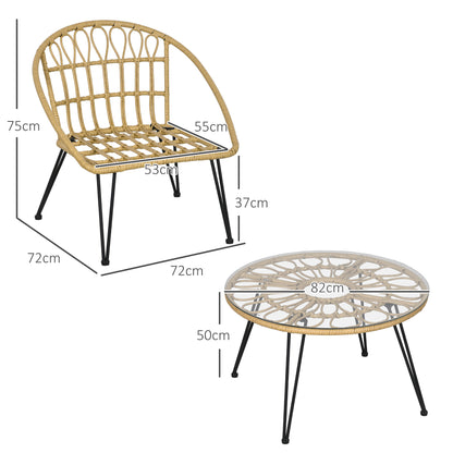 Tuinset – Tuinmeubelen – Zithoek – Bistroset – Loungeset – Ronde Tafel Ø82 cm – Weerbestendig PE Rattan Met Kussens