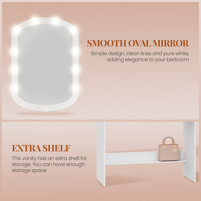 Dressing Table with Oval Mirror, Drawers and Open Compartments for Bedroom & Dresser Room, 40 × 90 x 144cm White, Dressing Room Decor, Bedroom Furniture, Elegant Dressing Table, Sleek Design, Sturdy Build, Softwood Construct