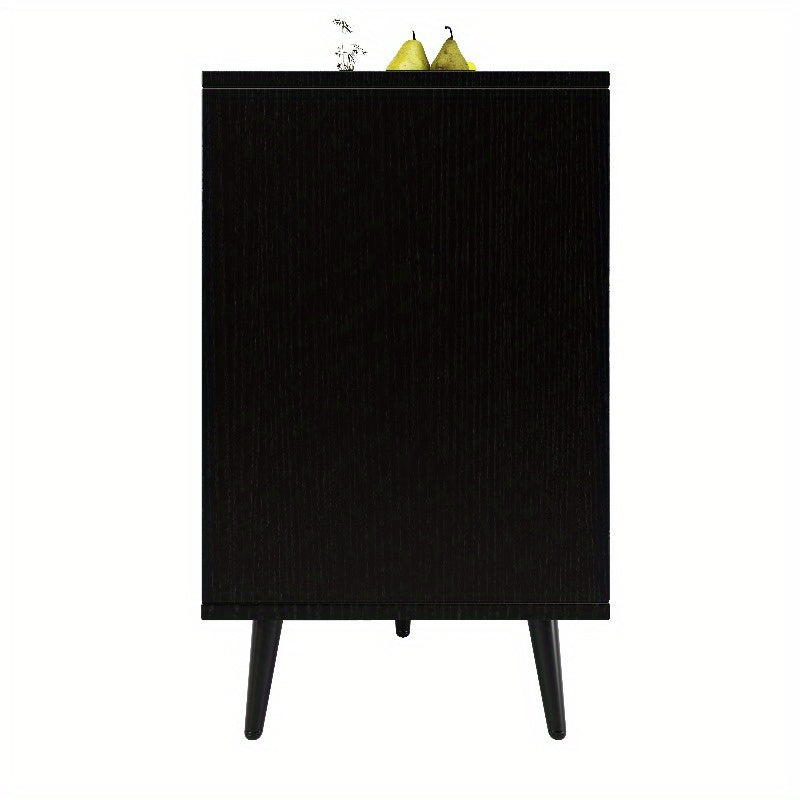 Zwart Metalen Opbergkast – Staande Kast – Dressoir – Kledingkast – Opbermeubel – 120x35x78 cm – Herringbone Deurdesign – Stevige Duurzame Constructie