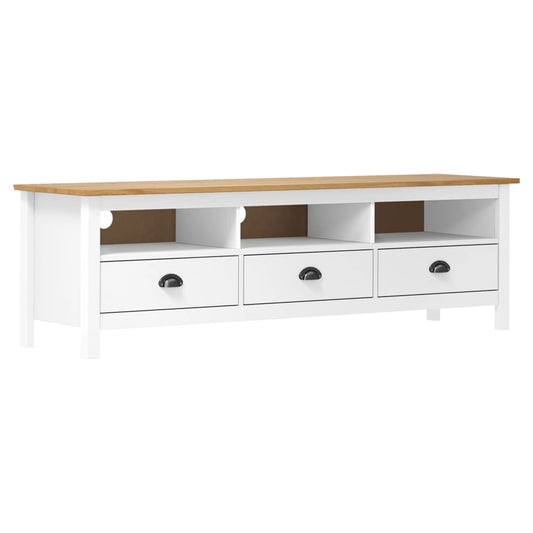 TV Cabinet Hill White 158x40x47cm Solid Pine Wood TV Stand Entertainment Center with Storage, Media Television Table for Living Room Bedroom
