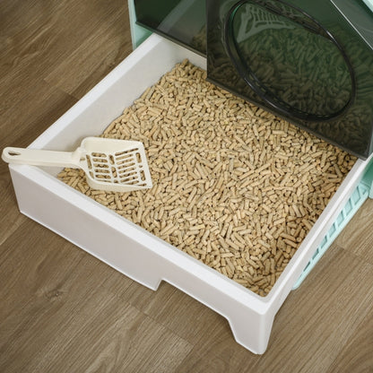 kattenbak – kattentoilet – kattentoiletbak – kattenbak met klep – kattenbak met lade – Groen – Afneembare Tray – Inclusief Schep en Zeefmat