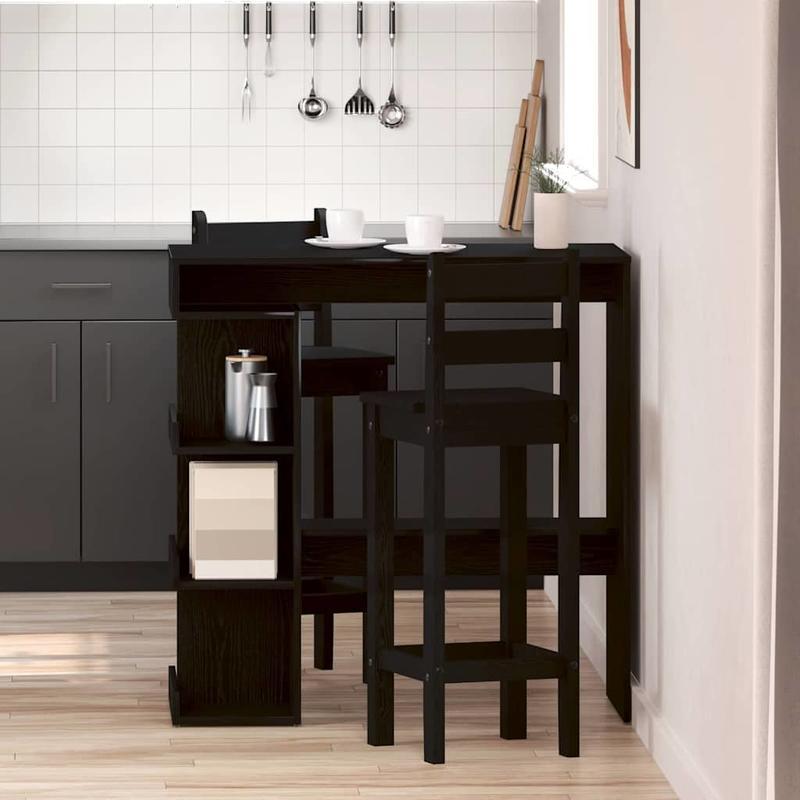 Bartafel – Barkruktafel – Keukentafel – Ontbijttafel – Zwarte Eikenhouten Bar Tafel Schwarz – Ruimtebesparend Design – Extra Opbergruimte