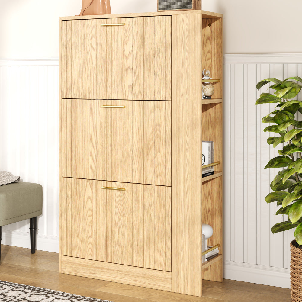 Modern Minimalist 3-Door Shoe Cabinet with Open Shelving - Freestanding Shoe Suitable for Hallway, Entrance, Assembly, Space-Saving, Ample Shoe Capacity (Wood-Free)