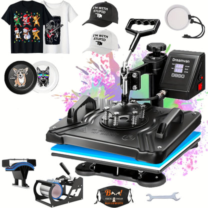 Transferpers – Hittepers – Hittepers Machine – 5-in-1 Heat Press – T-shirt Pers – Aluminium Behuizing – Digitale Temperatuurregeling