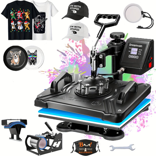 Transferpers – Hittepers – Hittepers Machine – 5-in-1 Heat Press – T-shirt Pers – Aluminium Behuizing – Digitale Temperatuurregeling
