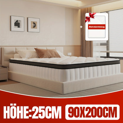 Pocketvering Matras – Ergonomisch Matras – 7-Zones Matras – Veermatras – Springmatras – 90x200 cm – Medium-Hardsteun (H3) – Afneembare Katoenen Hoes – 25 cm Hoog