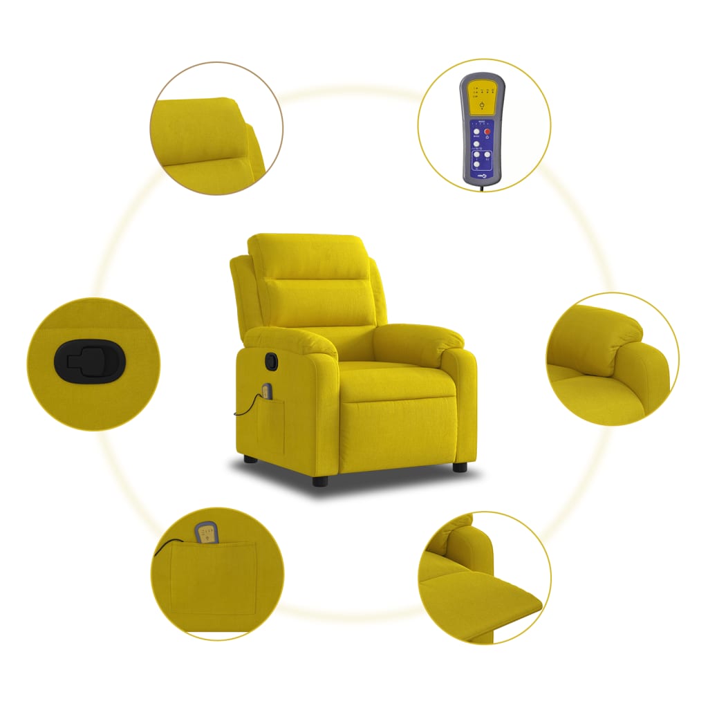 Fauteuil – Relaxstoel – Zetel – Elektrische Stoel – Draaifauteuil – Verstelbaar Tot 135 Graden – Met 6-Punts Massagefunctie – Geel Velvet