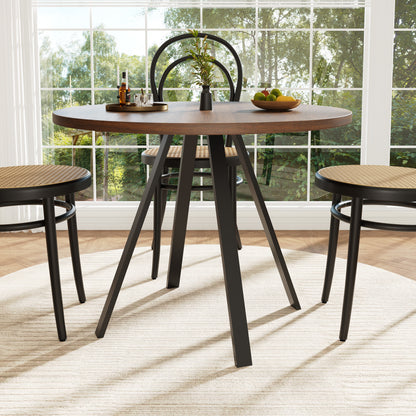 BTM Round Dining Table (80×80×75 Cm) with Wood-Optic And Metal Frame, Modern Round Table for Dining Area, Kitchen And Living Room, Stable Living Room Table in Walnut Color with Black Legs, Space-Saving Round Table for 2-4 P