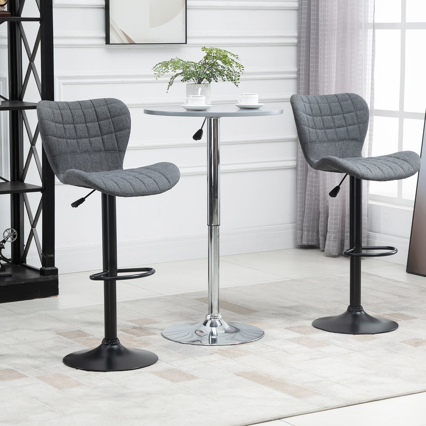 Barkrukken – Barstoelen – Krukken – Hoge Stoelen – Verstelbare Barkrukken – Grijze Fluwelen Bekleding – 360° Draaibaar – Zithoogte Verstelbaar 61-81 cm