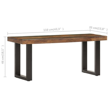 Bankje – Zitbank – Bank – Houten Bankje – Halbankje – Massief Gerecycled Hout – Stalen Onderstel – 110 Cm Breed – Duurzaam En Stevig