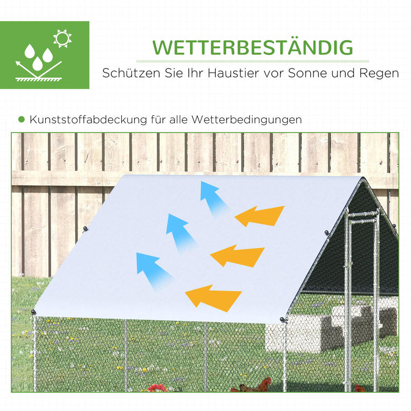Large Heavy-Duty Metal Chicken Coop & Poultry House with Shade Roof, Free-Range Enclosure, Lockable Doors & Ventilation Mesh Walls - Outdoor Barn for 4-6 Chickens, Ducks, Rabbits (3x2x2m) - Easy Assembly, -Proof Design