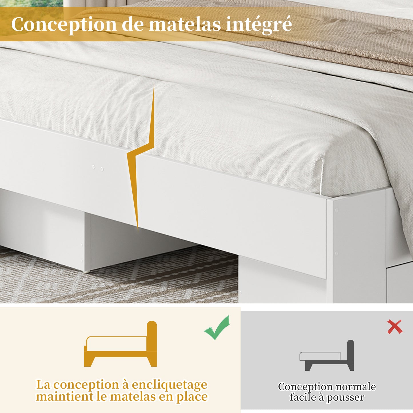 Bedkasten – Opbergbed – Tweepersoonsbed – Massief Houten Bed – Opbergladen – 140x200 cm – Rattan Decoratie – Ruime Opberglades