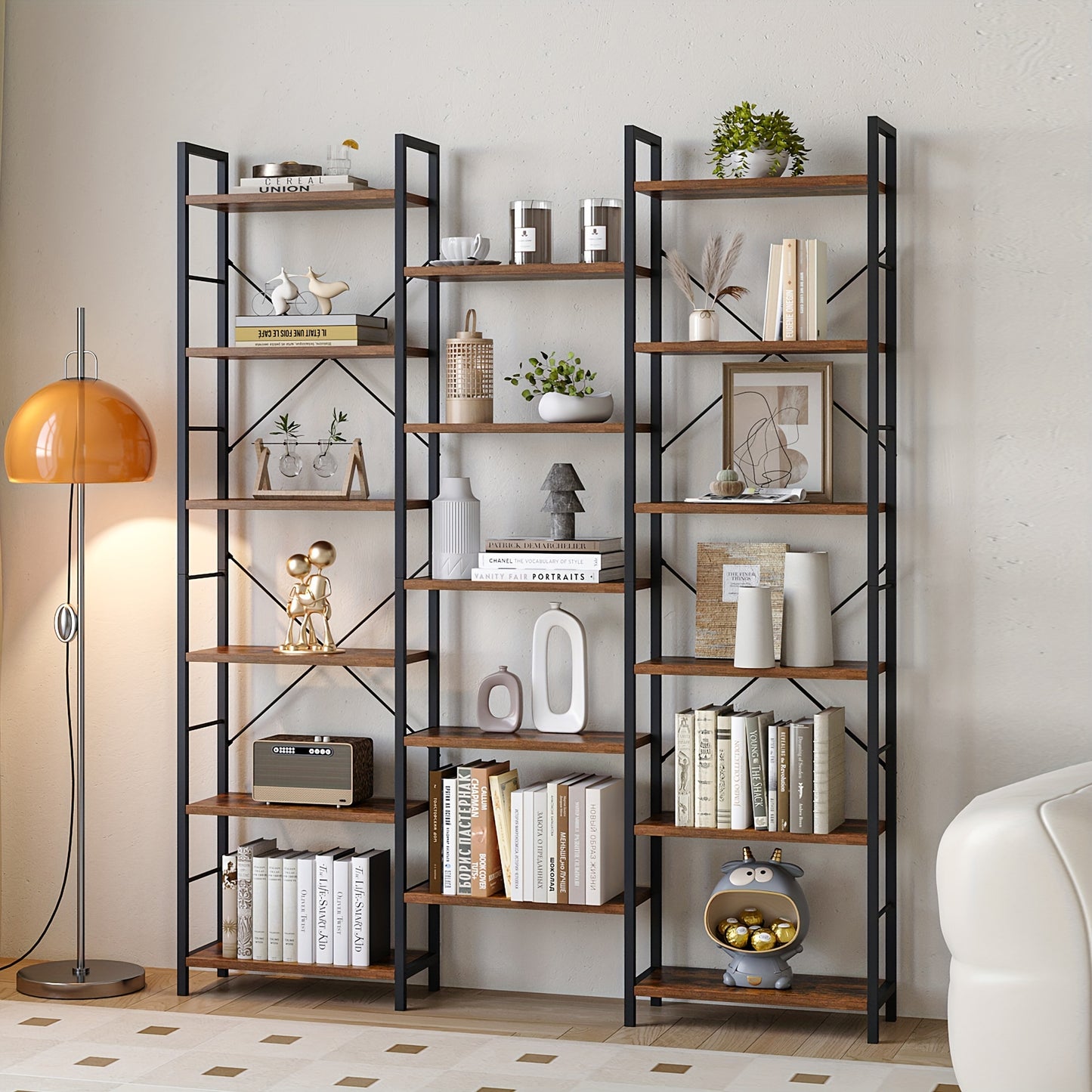 Boekenkast – Boekplank – Opbergkast – Woonkamerkast – Vakkenkast – 17 Verstelbare Planken – Stevig Staal & Spaanplaat – Zwart 24x152x186 cm