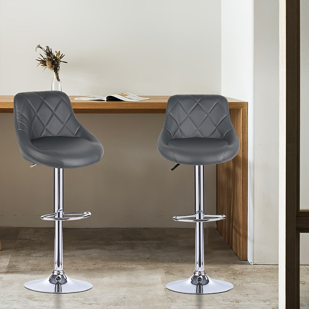 Barstoelen Set 2 – Barkrukken – Keukenstoelen – Lounge Stoelen – Eetkamerstoelen – Verstelbare Hoogte – Met Rugleuning en Voetsteun – Draaibaar – Grijs – 35x38x73 cm
