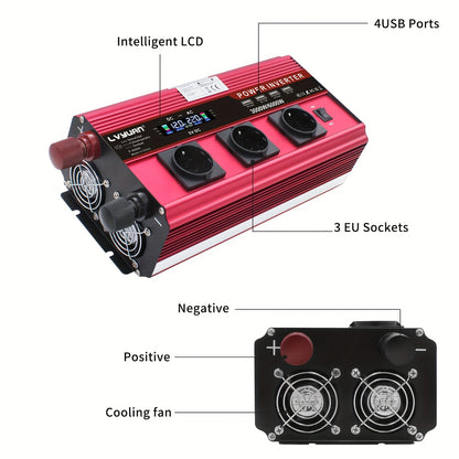3000W Autospanningsomvormer – Stroomomzetter – DC-AC Converter – Inverter – Power Converter – Hoog vermogen 3000W continu / 6000W piek – Inclusief 3.1A USB Lader