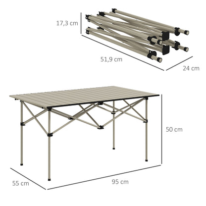 Campingtafel – Klaptafel – Vouwtafel – Kampeertafel – Tafeltje – Oprolbaar Tafelblad – Aluminium Frame – 95 x 55 cm – Khaki – Lichtgewicht – Compact